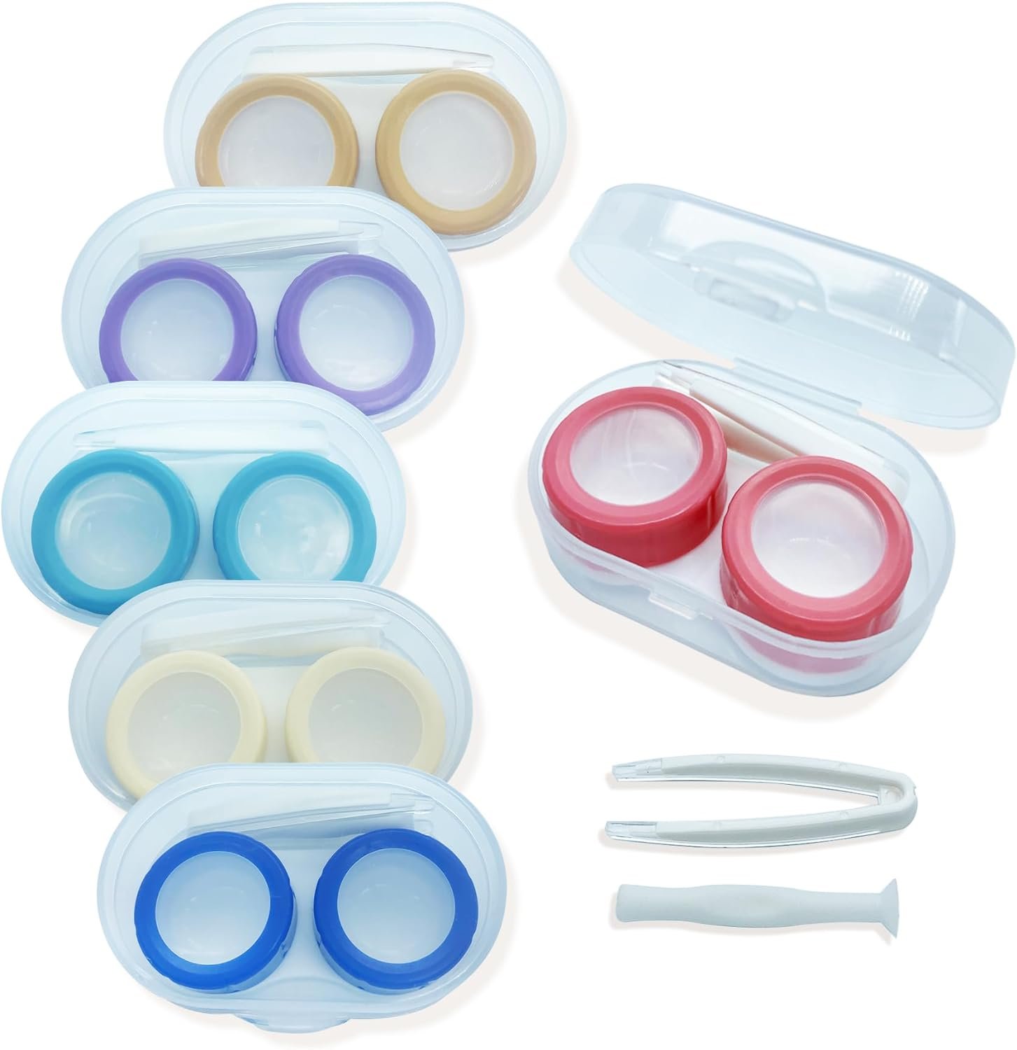 6 Pack Colorful Contact Lens Case，Contact Lens Cute Multicolour Portable Outdoor Storage Kit Colored Contact Lenses Box for TravelHome(Red,Yellow,Blue,Purple,Brown,Turquoise)