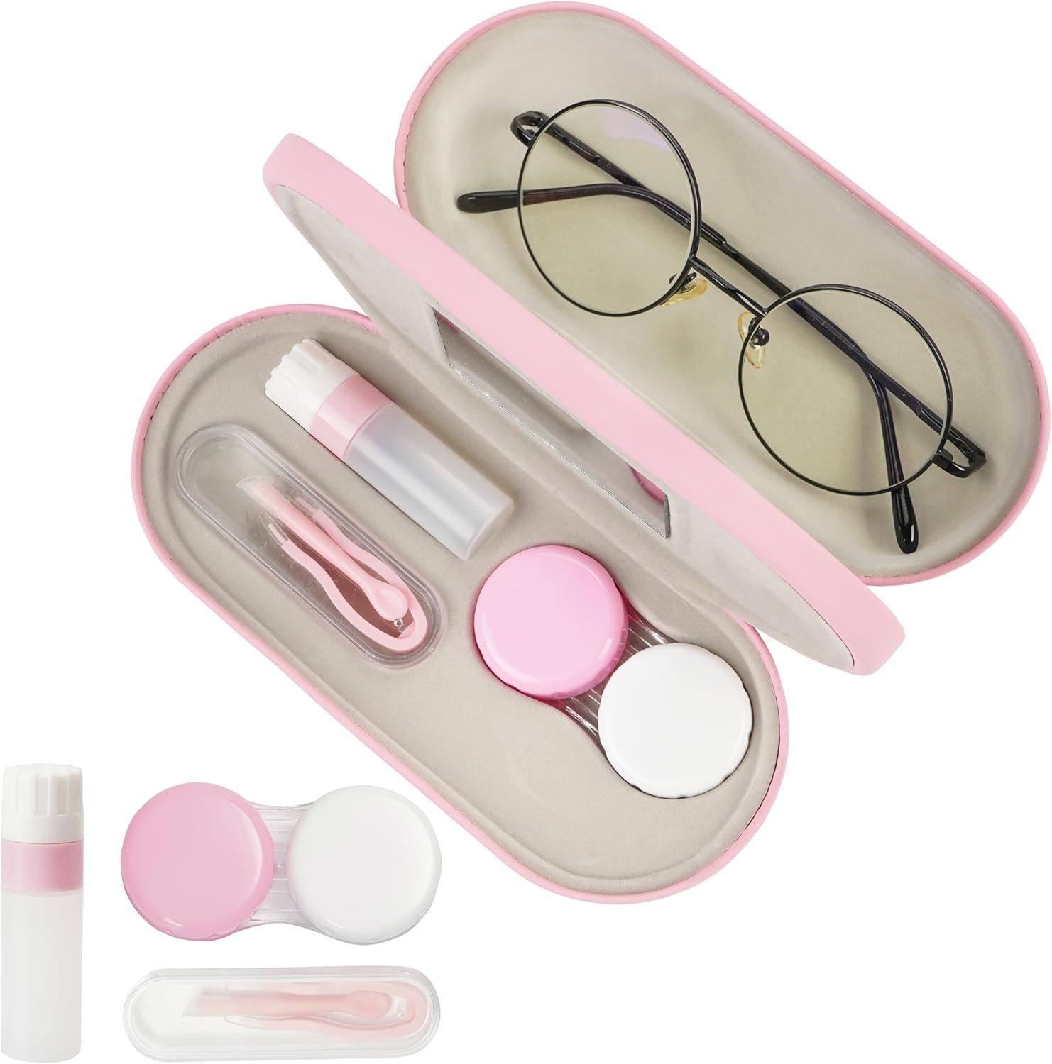 Eyeglass Case,Double Sided Portable Contact Lens Case,2 in 1 Portable Contact Multifunction,Durable Lens Case