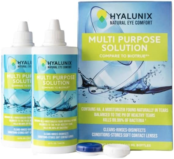 Hyalunix Multi-Purpose Solution for Contact Lenses. Enhanced Hydration for Longer Comfort | Inspired by Healthy Tears. 12 Fl Oz for Pack of 2.