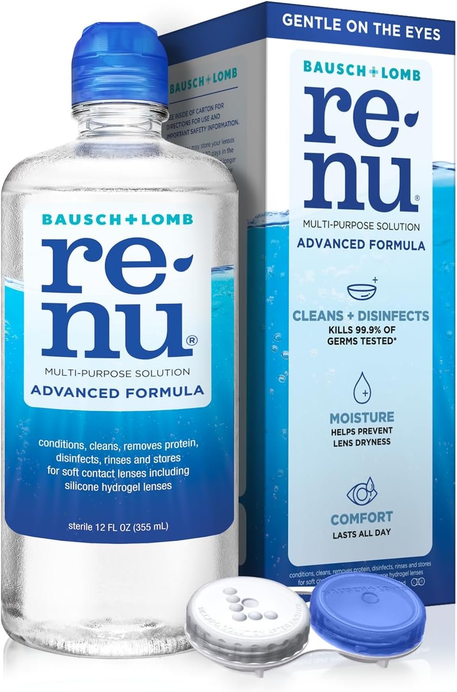 Renu Contact Lens Solution Multipurpose Disinfectant, Advanced Formula Lens Cleaner, Cleans  Moisturizes Soft  Silicon Hydrogel Lenses, 12 Fl Oz